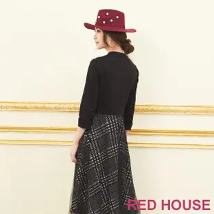 【RED HOUSE 蕾赫斯】格紋網紗拼接洋裝(黑色)