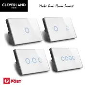 AU Approved white Touch Light Switch 1 2 3 4 GANG Switches Glass Panel BLUE LED