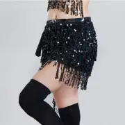 Women Belly Dance Skirt Sparkle Sequins Tassels Hip Scarf Waist Wrap Belt Party