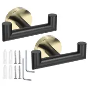 2pcs Double Towel Hook, Stainless Steel Coat Hook, Robe Hooks Black Gold