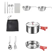 Camp Cooking Set,Outdoor Pots and Pans Camping Stainless Steel - Cookware for Camping, Camp Kitchen Set with Storage Carrying Bag for Hiking