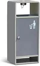 Outdoor Trash Can Indoor/Outdoor Trash Can Gray Square Metal Trash Can with Side Opening, Modern Commercial Trash Can with Ashtray Outside Garbage can