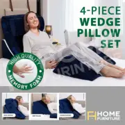 4PCS Memory Foam Wedge Pillow Headrest Leg Raiser Set Bed Sleep Support Cushion
