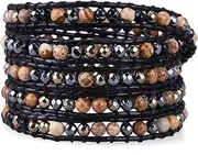 [KELITCH] Created Picture Jasper Beads Bracelet Multi Strands Handmade Woven Bangle (Jasper)