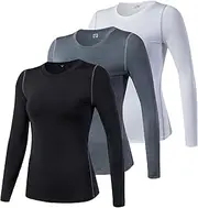 [CICI FIVE] 3 Pack Women's Compression Shirt Running Athletic T-Shirts Workout Tops Short Sleeve Yoga Gym Sports