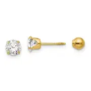 Madi K Kid's Earrings 14k Yellow Gold 5 mm Reversible Ball CZ, 4 mm