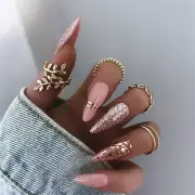 Glitter Leopard Print False Nail Short Almond Press on Nails for Nail Art 24pcs