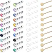 [Mayhoop] 20G 30-40Pcs Bioflex Clear Nose Retainer Skin Color Nose Piercing Retainer & Stainless Steel Diamond CZ Nose Rings Studs Piercing Jewelry for Women Men