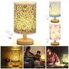 Fabric Wooden Table Lamp USB LED Bedside Night Lamp with Linen Fabric guvUy