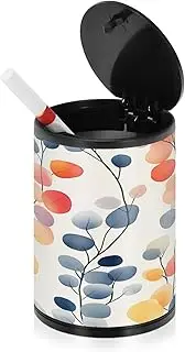 Ashtrays For Cigarettes Car Watercolor Red Blue Leaves Mini Trash Can With Lid Car Ash Tray Car Cup Holder Patio Kitchen Office