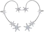 [Comebachome] 1 Pair Clip On Earrings, Rhinestone Snowflake Elf Ear Cuffs Non Piercing, Silver Clip On Earrings For Girls Women Gifts, Elf Ear Cuffs