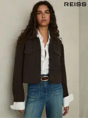 Reiss Mocha Brown Nova Wool-Blend Cropped Jacket (AD5026) | $545