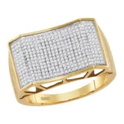 10kt Yellow Gold Mens Round Pave-set Diamond Rectangle Convex Cluster Ring