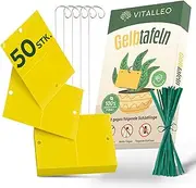 VITALLEO Yellow Plates Against Fungus Gnats - Pack of 50 - Fight Fungus Gnats, Yellow Stickers Indoor Plants & Garden - Remedy Against Fungus Gnats & Small Flies