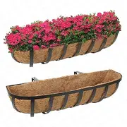 HUNIKC 30 Inch 2 Packs Window Boxes Planters Railing Planter Box with Adjustable Brackets for Porch Fence Patio Balcony Hanging Flower Baskets with Coco Liners for Outdoor Garden Décor(30IN/2Packs)