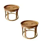 Rattan Side Table Tray Decorative Coffee Table for Indoor Farmhouse Bedroom