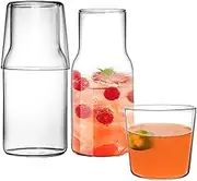 YOUEON 4 Pcs 17 Oz Bedside Water Carafe and Glass Set, Water Carafe with Glass Cup for Nightstand, Glass Mouthwash Bottle, Clear Juice Pitcher, Carafes with Cup for Kitchen, Bedroom or Bathroom