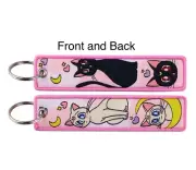 Sailor Moon Keychain Luna Artemis Cat Embroidered Tag Kawaii Key Bag Charm Anime