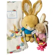Peter Rabbit Easter bundle soft adorable 50 by 70 throw 30 inch Peter and Flopsy