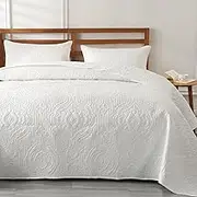 ENJOHOS Summer Quilt Bedspread King Size, Lightweight White King Quilt 3Pc, Reversible Microfiber Embossed King Bedspread with Pillow Shams for Queen Bed, Quilted Blanket Thin Comforter Bed Cover