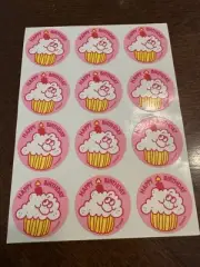 Vintage 80’s Trend HAPPY BIRTHDAY Cupcake w Candle Scratch & Sniff Stickers