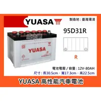 在飛比找蝦皮購物優惠-@成功網@ YUASA 95D31R 湯淺電池 加水式高性能