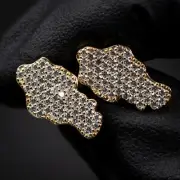 Men's Yellow Gold Sterling Silver Honey Comb Set Cz 90's Retro Nugget Earrings