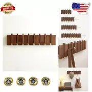 Elegant Wall-Mounted Coat Rack with 6 Flip-Down Hooks - Handmade Walnut Design