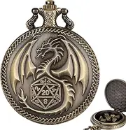 [Generic] Dragon Pocket Watch Shell Case | Vintage Pocket Watch Case With Waist Chain - Role Playing Board Games Accessories, Vintage Mechanical Pocket Watch Case For Man And Woman