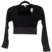Aerie Offline Sidewalk Seamless Ribbed Long Sleeve Cropped Shirt Sz Medium NEW