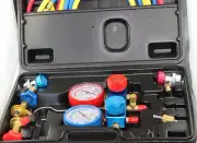 R134A AIR CONDITIONING REFRIGERATION MANIFOLD GAUGE WITH 60" HOSES CAR ADAPTER