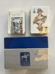 Antique Piatnik playing miniature cards 2 Decks 4 Jolly Jokers In Box