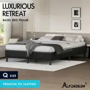 ALFORDSON Bed Frame Queen Size Mattress Base Foundation Black Leather BASEL