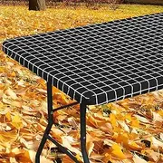 Spotjoy Rectangle Vinyl Table Cloth, Elastic Fitted Flannel Backed Plastic Table Covers for 6 Foot Folding Tables, Waterproof for Picnic, Camping, Indoor and Outdoor (Black, 30 x 72 inch)