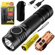 Combo: NITECORE E4K Next generation Flashlight 4400 Lumens w/Tip Copper Keychain
