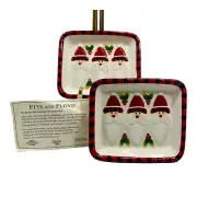 FITZ & FLOYD Set of 2 Nut Dishes Embossed 3D Santa Mistletoe NIB Christmas
