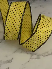 Wired Ribbon By The Yard 1.5”W Yellow Black Dots