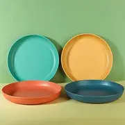 LRUUIDDE Lightweight Wheat Straw Plates 9 Inch, Microwave and Dishwasher Safe BPA Free and Healthy Reusable Unbreakable Deep Dinner Plates, Outdoor for Picnic, Camping (4pack)