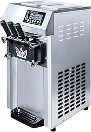 Commercial Ice Cream Maker, 1250W Electric Soft Ice Cream Machine,3 Flavors Ice Cream Maker, 16-18L/H Yield, Soft Serve Machine with LCD Panel Puffing Shortage Alarm,for Restaurants Snack Bars