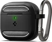 [Spigen] Rugged Armor for Apple AirPods 4 Generation Case with Metal Carabiner Ring, Slim Lightweight Design Precise Cutouts Flexible TPU Layer Protective Resilient Ultra Soft Cover - Black