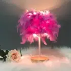 AU (Pink)Feather Table Lamp Light Luxury Bedside Lamp Night Light For Bedroom Li