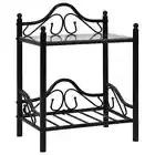 Steel Glass Bedside Table Storage Side Shelf Bedroom Nightstand Vintage Black