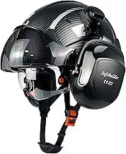 SAFEBUILDER Safety Helmet with Visor Muffs Work at Hight Carbon Fiber Abs Hard Hats Visor Industrial Construction Head Protection ANSI Z89.1 OSHA Approved