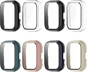 HXFRTYU 8 Pack Case for Amazfit Active Screen Protector, Hard PC Bumper Overall Protective Tempered Glass Cover Accessories for Women Men Clear
