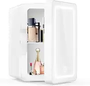 [ADVWIN] Mini Fridge for Bedroom, Skincare Makeup Fridge With LED Mirror, 6L Car Fridge for Cosmetics, SkinCare, Food, Portable Small Refrigerator for Cooler & Warmer - White