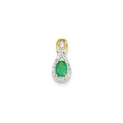14K Yellow Gold Real Diamond u0026 Emerald Pendant