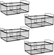 NADAMOO Freezer Organizer Bins, 4 Pack Large Expandable Stackable Chest Freezer Containers with Handle, Metal Adjustable Storage Baskets for Fridge, Deep Freezer, Cabinet, Kitchen, Pantry - Black