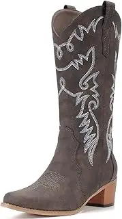 [IXU] Cowboy Boots Women Pointy Toe Women's Mid Calf Western Cowgirl Boots