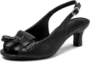 [DADAWEN] Women's Open Toe Low Heel Dress Shoes Peep-Toe Tassel Sandals
