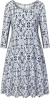 [Tanst Sky] Womens Casual Fall 3/4 Sleeve Plus Size Tunic Shirt Dress Pockets
